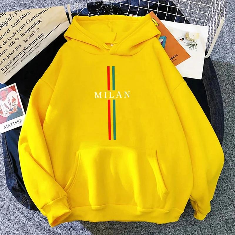 2025 Hot Sale Woman Milan Print Hoodies Urban Casual Fashion Hooded Long Sleeve Pullover Female Home Outdoor Comfort Sweatshirts