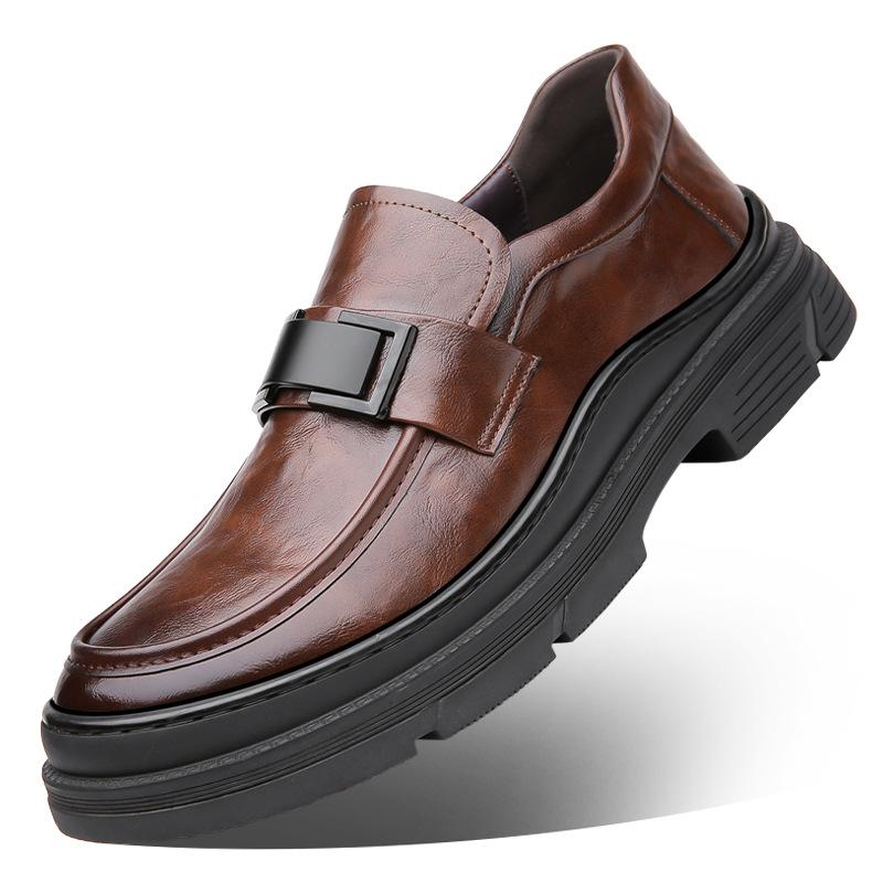 New Platform Leather Shoes Men's Trend Casual Middle-aged Dad Shoes Hand-scratched Business Small Leather Shoes
