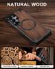 Eary Luxury Wood Frameless Case for Samsung Galaxy S25 S24 Ultra 360°Rotatable Magnetic Ring Stand Shockproof Bumper Phone Cover