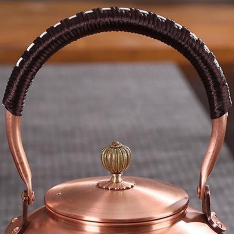 Handcrafted Pure Copper Coffee Pot,Engraving Retro Welcoming Pine Teaware 1300 ml Filter Weave Heat Handheld Kettle,Teapot