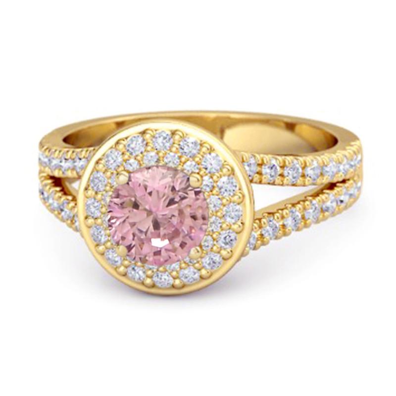

Pink CZ Double Halo Accents Women Wedding Ring - 925 Sterling Silver Gold Vermeil 6.5 золотий/жовтий