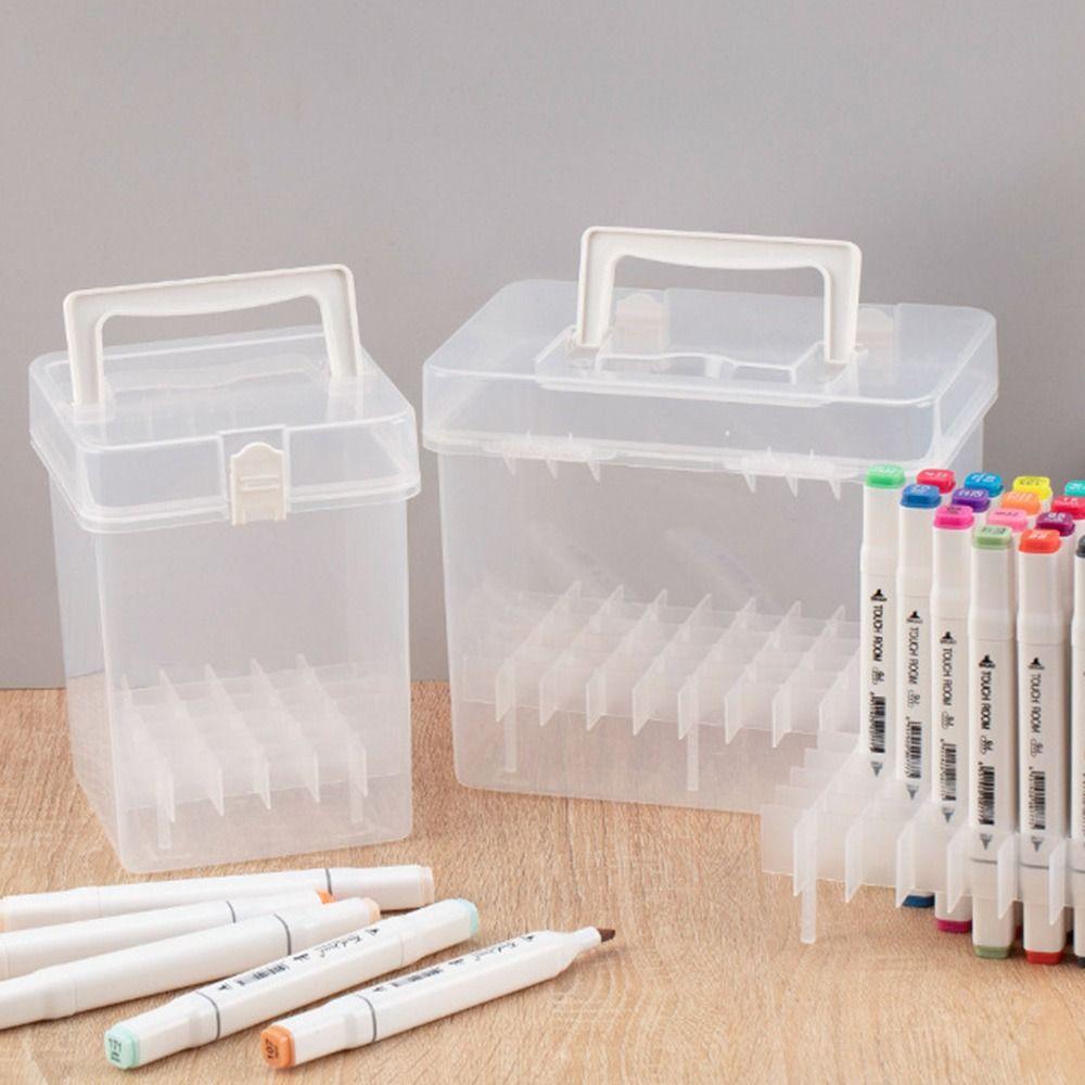 Transparent Marker Pen Organizer Plastic Desk Pen Holder Portable Marker Storage Box  Students