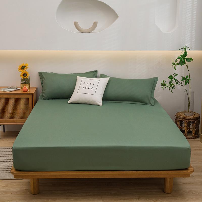 Fitted Sheet Single Piece Solid Color Aloe Vera Cotton Dustproof Bed Cover Mattress Protector Non-Slip Mattress Cover