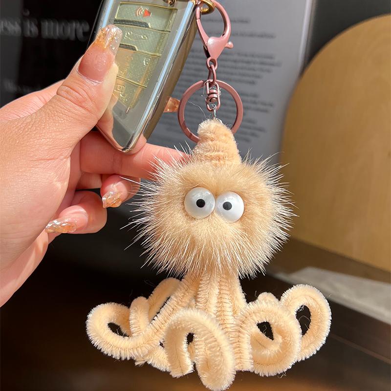 

Cute Real Mink Hair Little Octopus Car Keychain Pendant Ins Pom-pom Octopus Doll Bag Pendant
