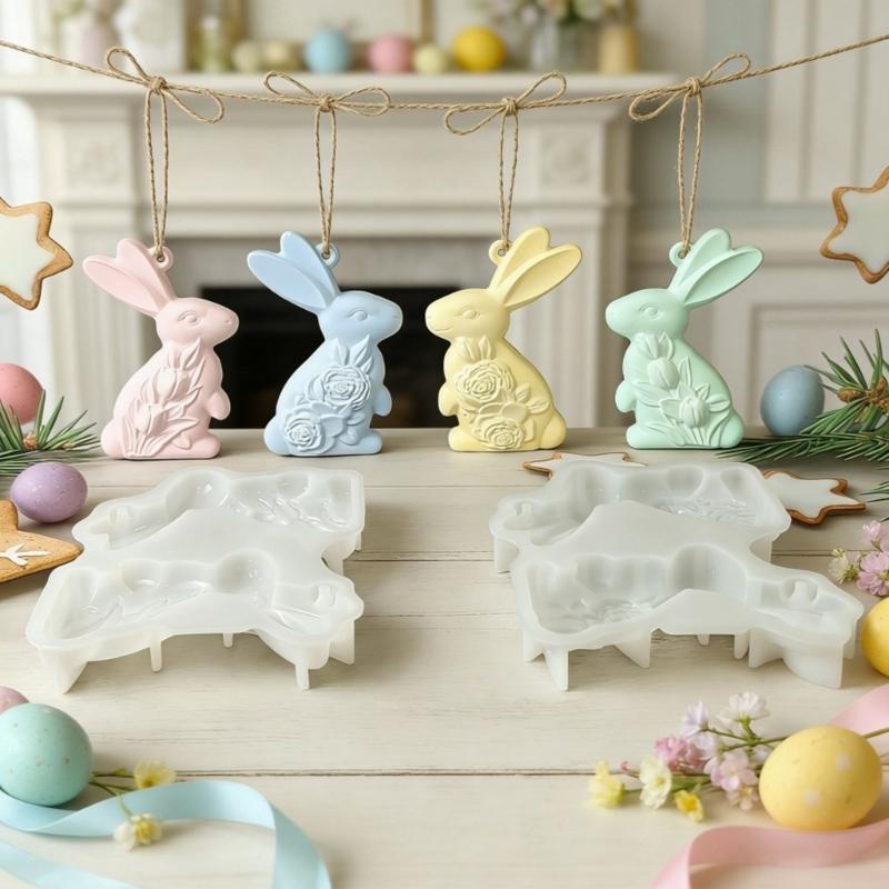 2PCS Safe Silicone Rabbit Molds Perfect For Chocolate And Resin Art Craft Easter Day Hanging Pendant Making Molding Tool