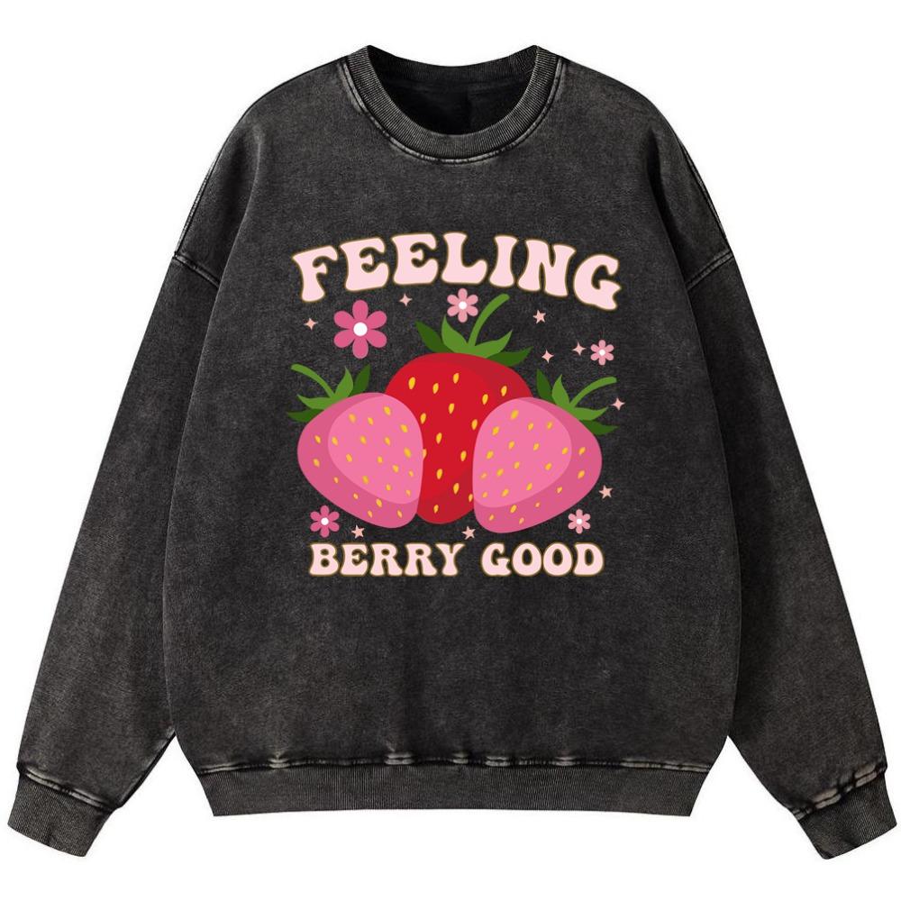 Feeling Good And Strawberry Womens Vintage Washed Cotton Sweatshirt Casual Loose Fashion Thin Style Hoodie