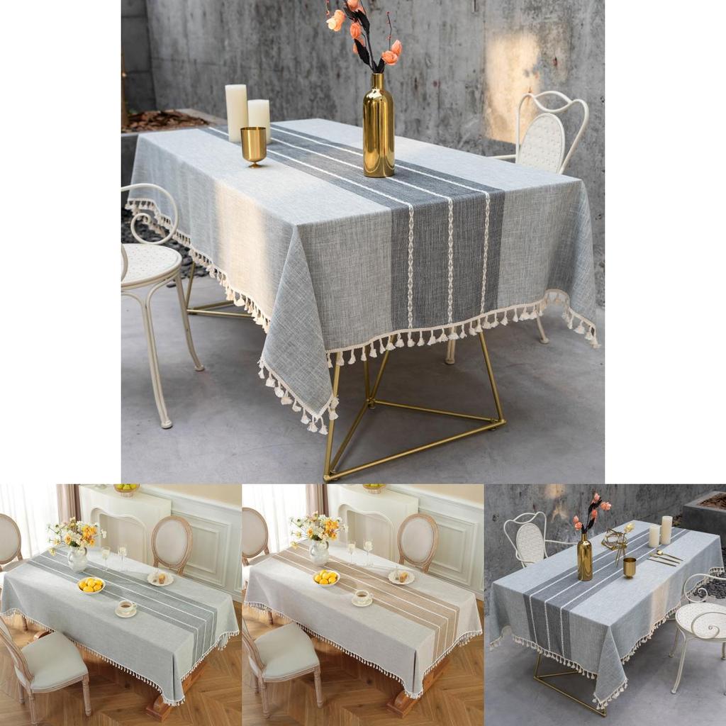 Elegant Ins Style Tablecloth In Striped Grey And Brown For Modern Dining Decor