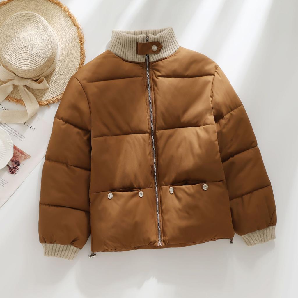 Milk yellow stand-up collar cotton-padded clothes for women's winter new loose and thickened warm cotton-padded clothes, bread clothes, cotton-padded