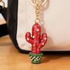 Keychain Sparkling Rhinestones Inlaid Cactus Design Keychain Pendant Enamel Oil Drip Process Smooth Edges Spring Buckle Key Holder Backpacks Accessory