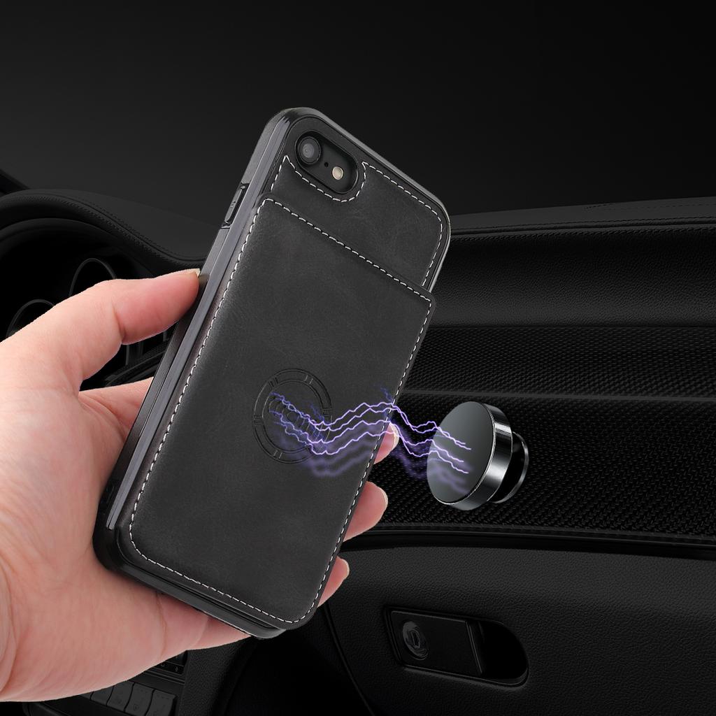 For iPhone 16e Case Card Holder Kickstand PU Leather+TPU Phone Cover