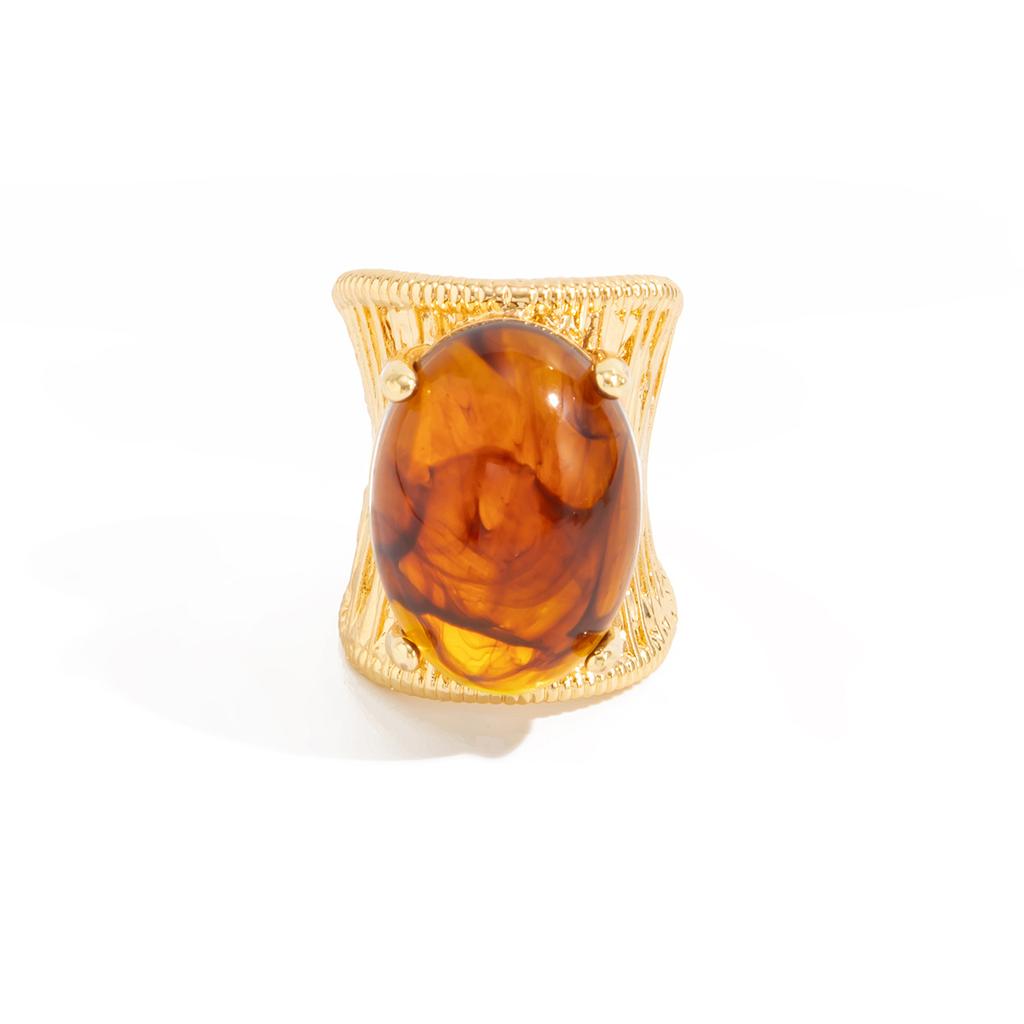 Vintage Melad Gradient Gemstone Open Ring Ins Retro Geometric Wide Ring