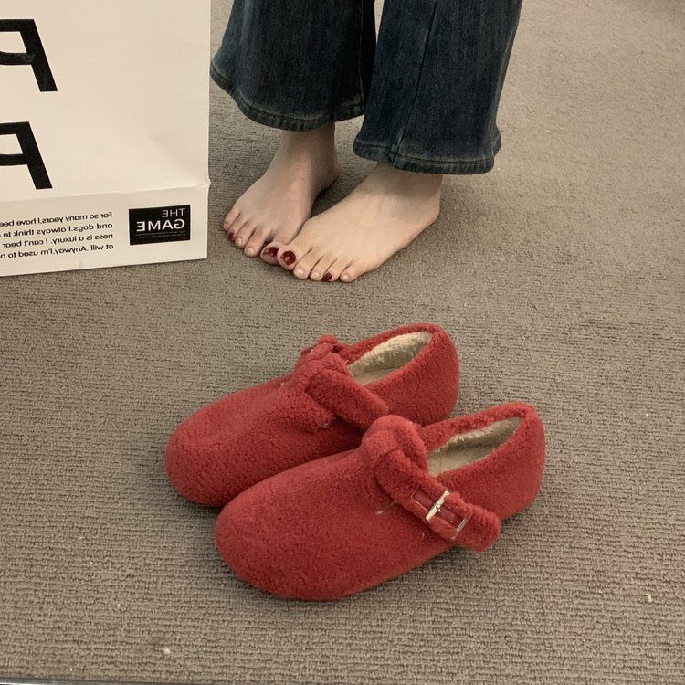 Женские повседневные женские кроссовки с коротким носком Modis Square Toe Flats New Cute Dress Spring Slip-On Flock 2024 35 красный 2909₽