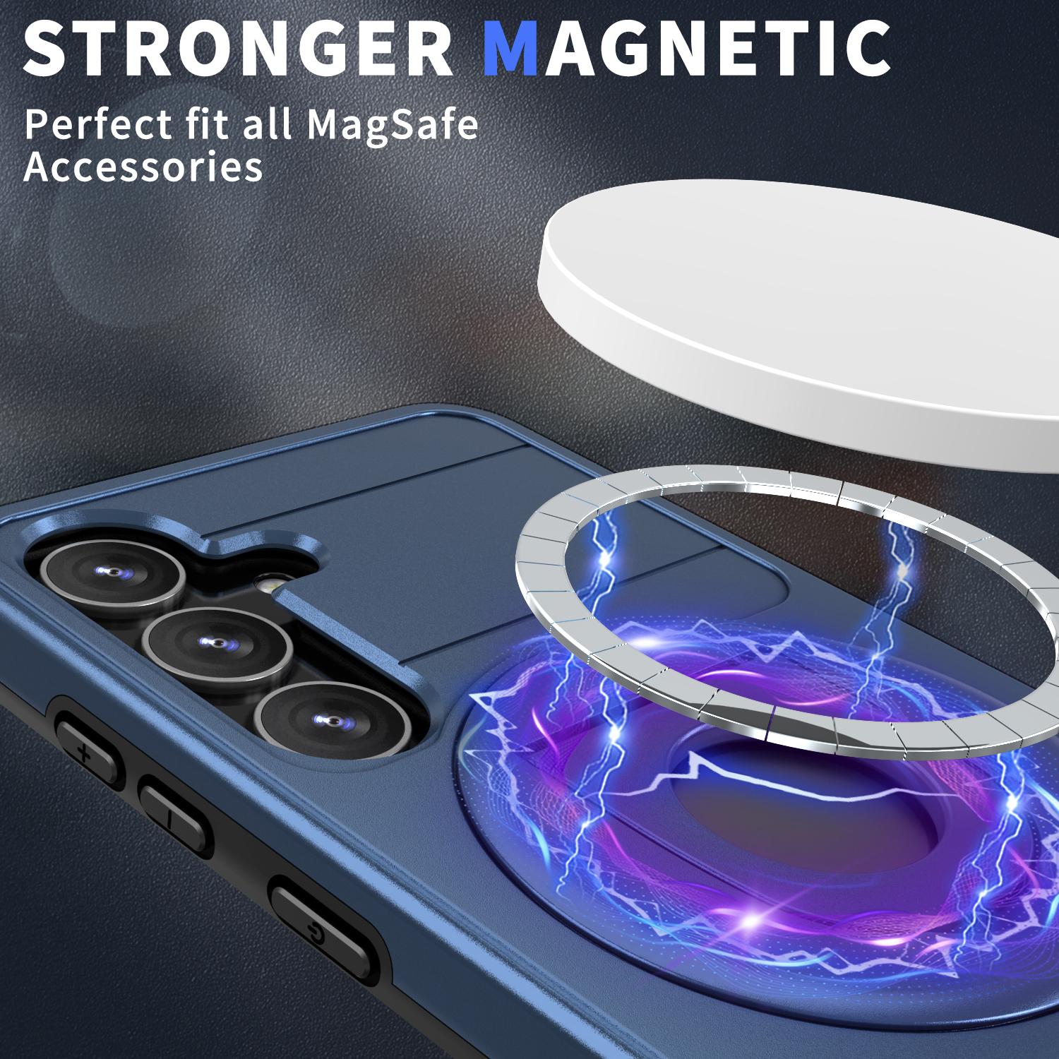 

For Samsung Galaxy S25+/S24+ Magnetic Case Ring Kickstand PC+TPU Phone Cover Sapphire