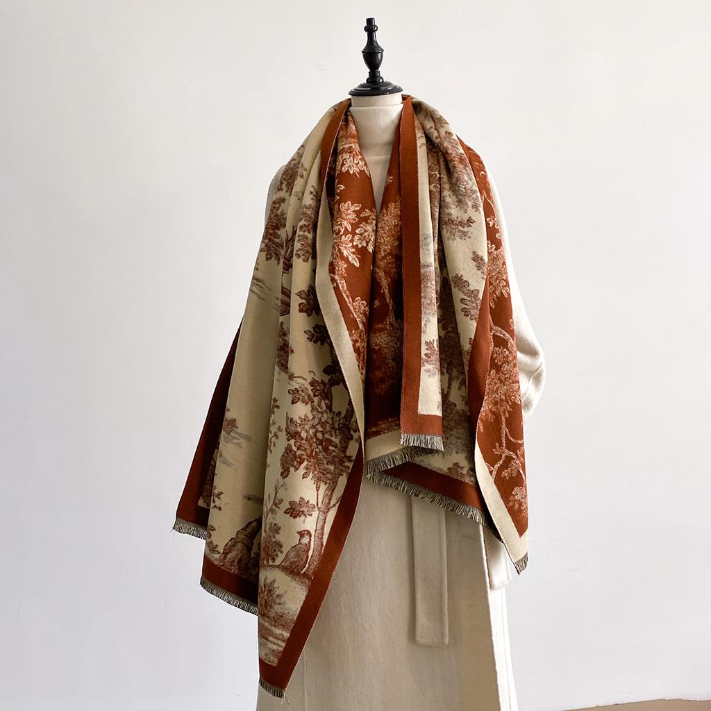 Luxury Brand Cashmere Women Floral Print Scarf Winter Warm Shawl and Wrap Bandana Pashmina Female Foulard Blanket Poncho