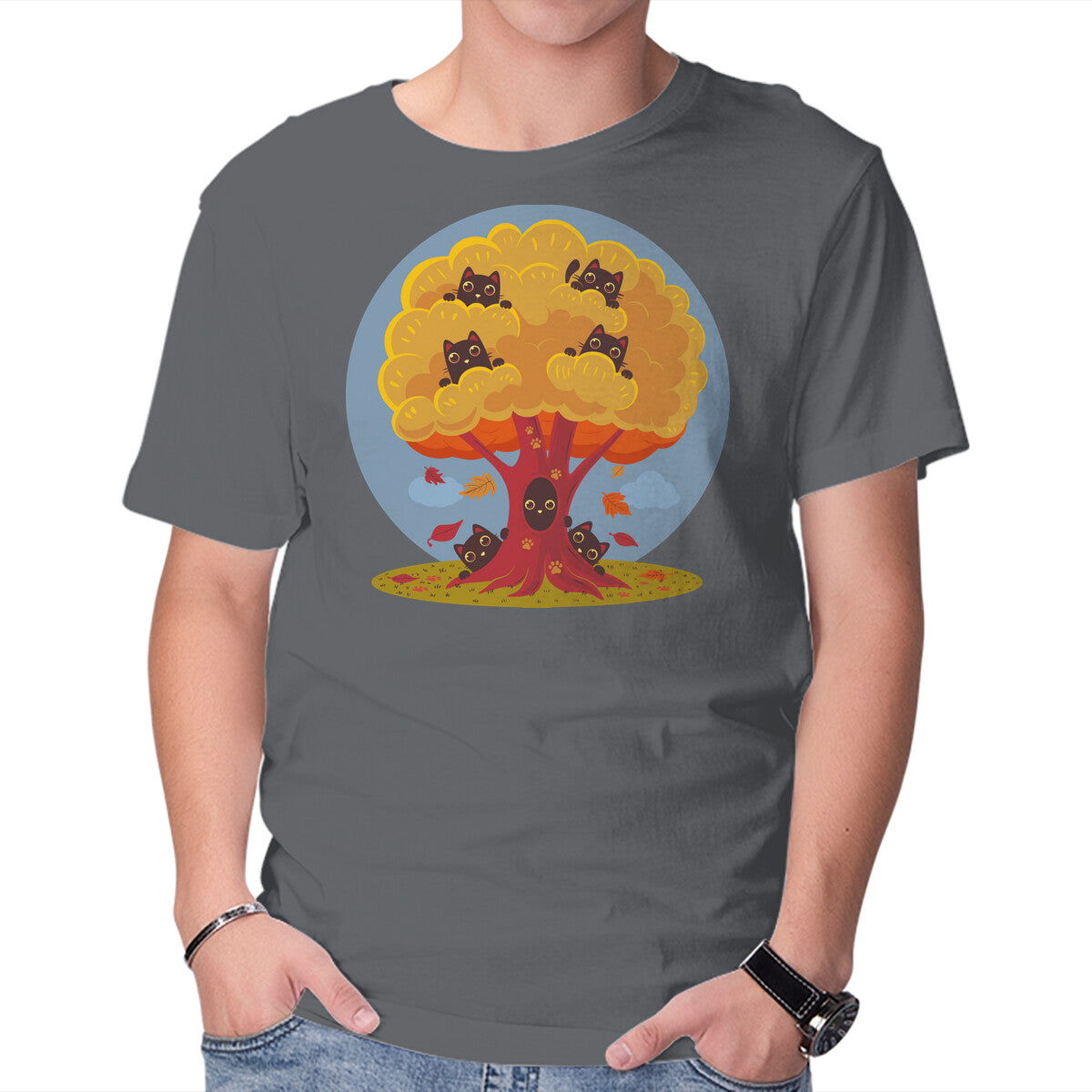 Unisex Crew Neck T-Shirt Kitty Tree Graphic Short Sleeve Casual Tee XXXL