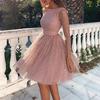 Evening Party Sexy Women See-through Sequins 45720 Sleeve Backless Dress Gown