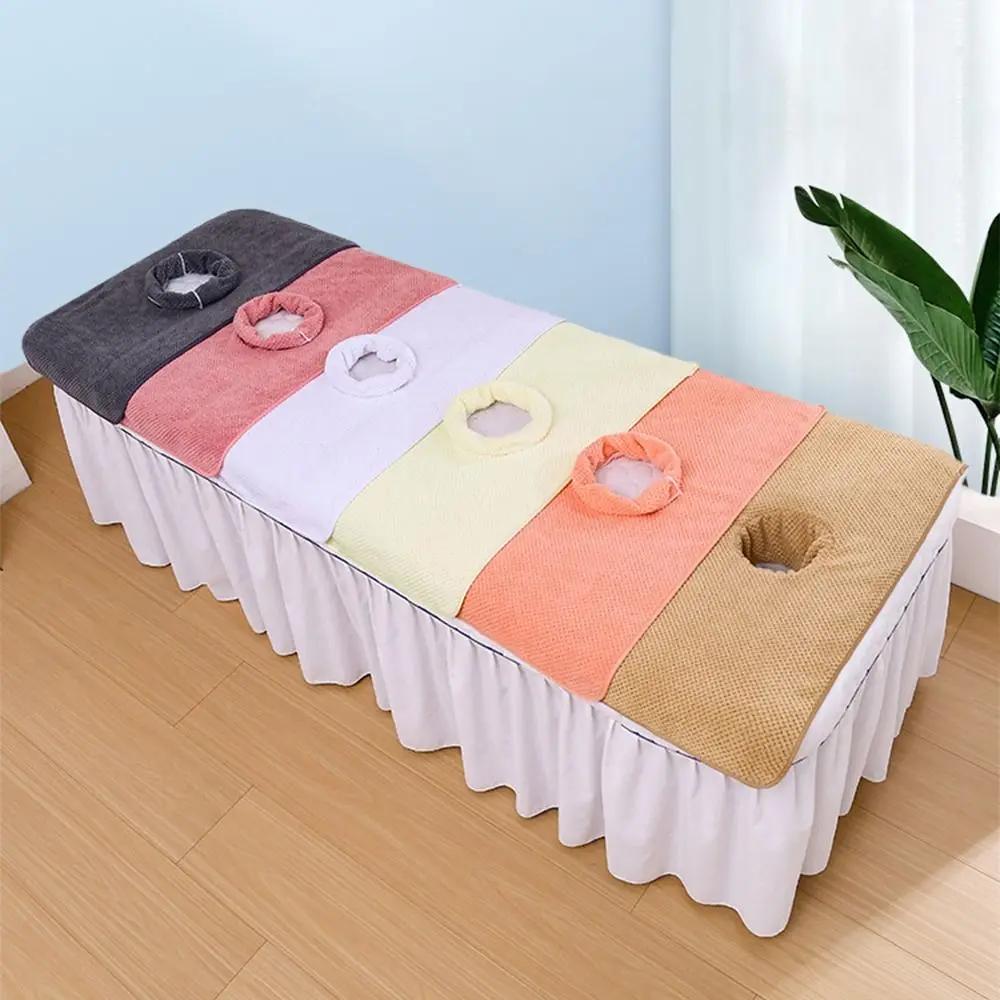 Thickened Massage Face Towel with Hole Breathable Beauty Salon Towel Solid Color Comfortable SPA Massage Towel