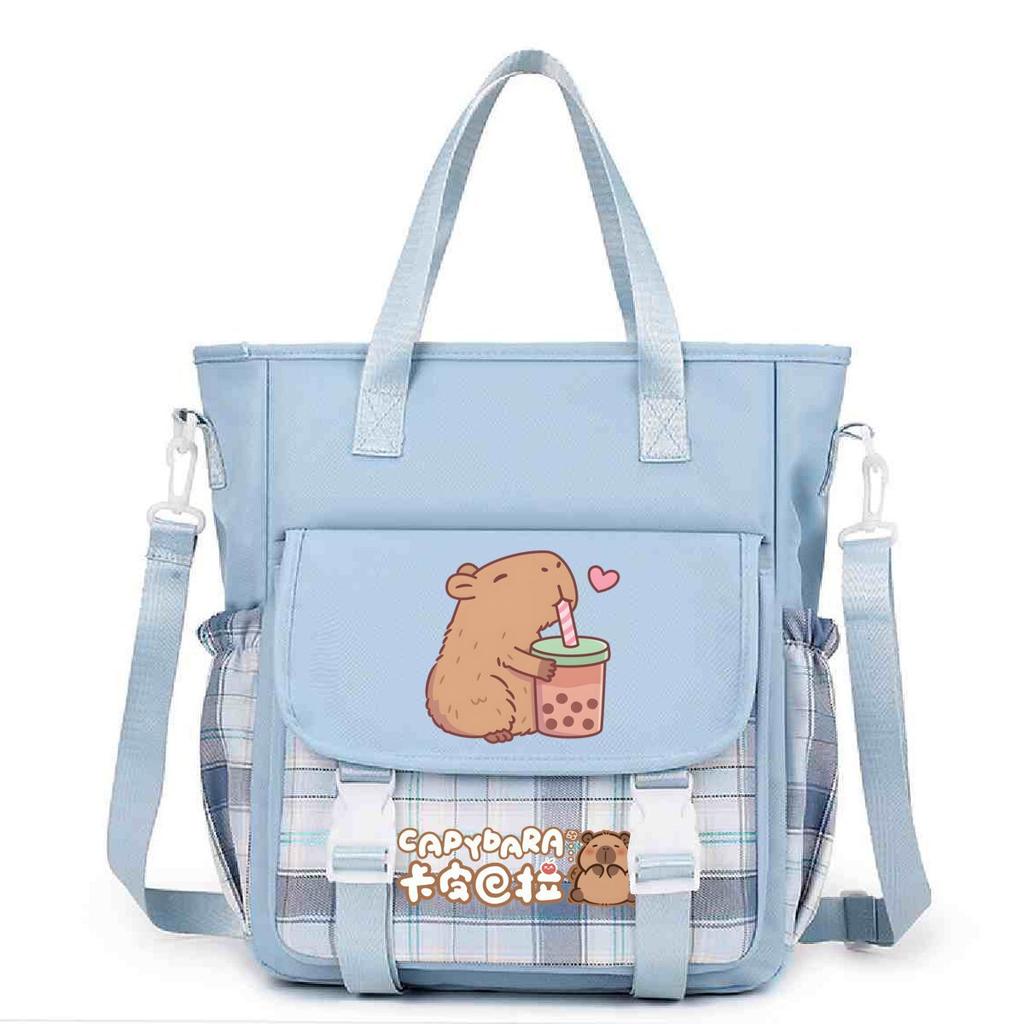 Crossbody bag, primary school, junior high school schoolbag, male and female students tutoring bag, cute kapibara large-capacity shoulder bag.