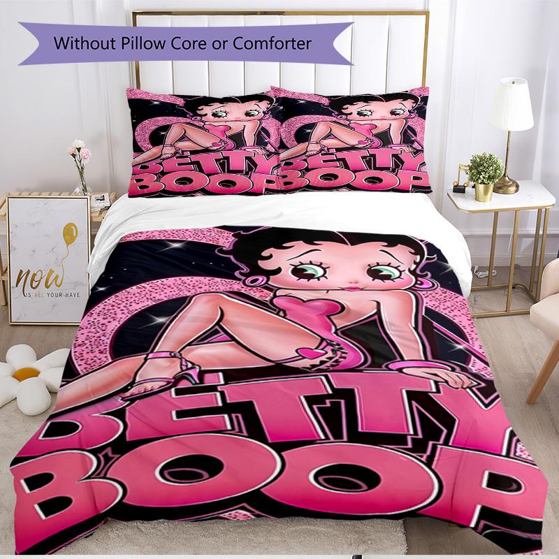 3pcs Duvet Cover Set (1*Duvet Cover + 2*Pillowcase, Without Core), Betty Boop Print Soft All‑Season Bedding Set, Home Bedroom Decor Gift