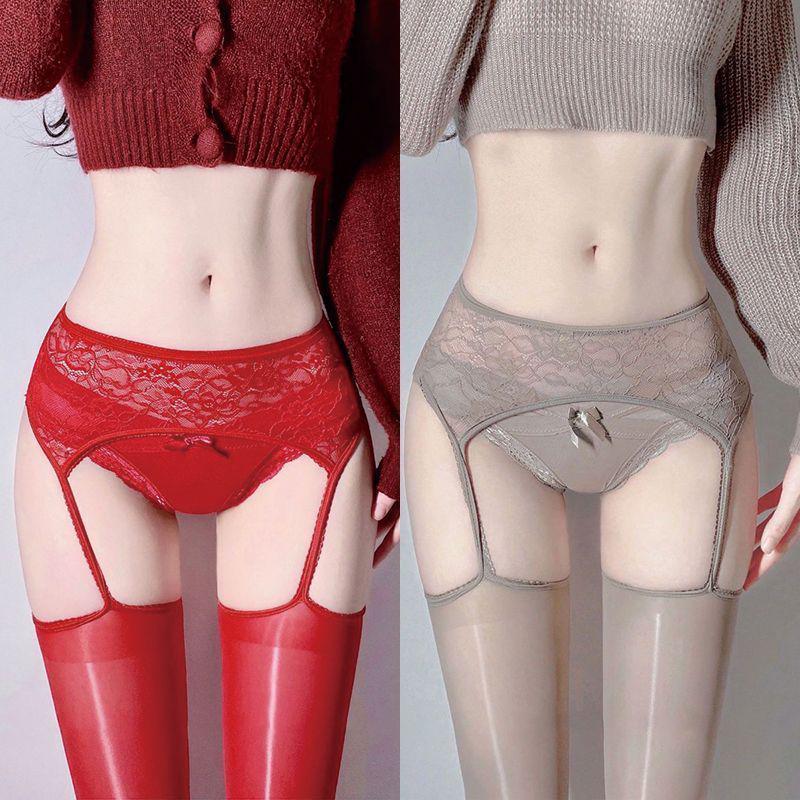 Débardeur en Dentelle de Soie Noire à l'Huile de Cheval Ultra-Doux avec Bas Sexy Hauts sur les Genoux