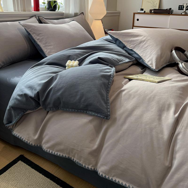 Sleep grid minimalist Nordic style cotton brushed shell edge series four piece set