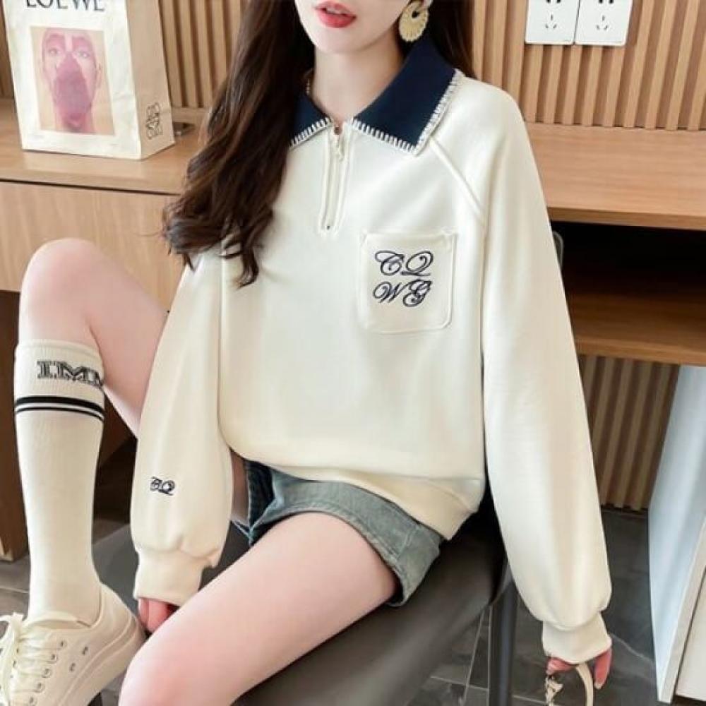 Navava Half Zip Color Collar Long Sleeve Sweatshirt Nt2289