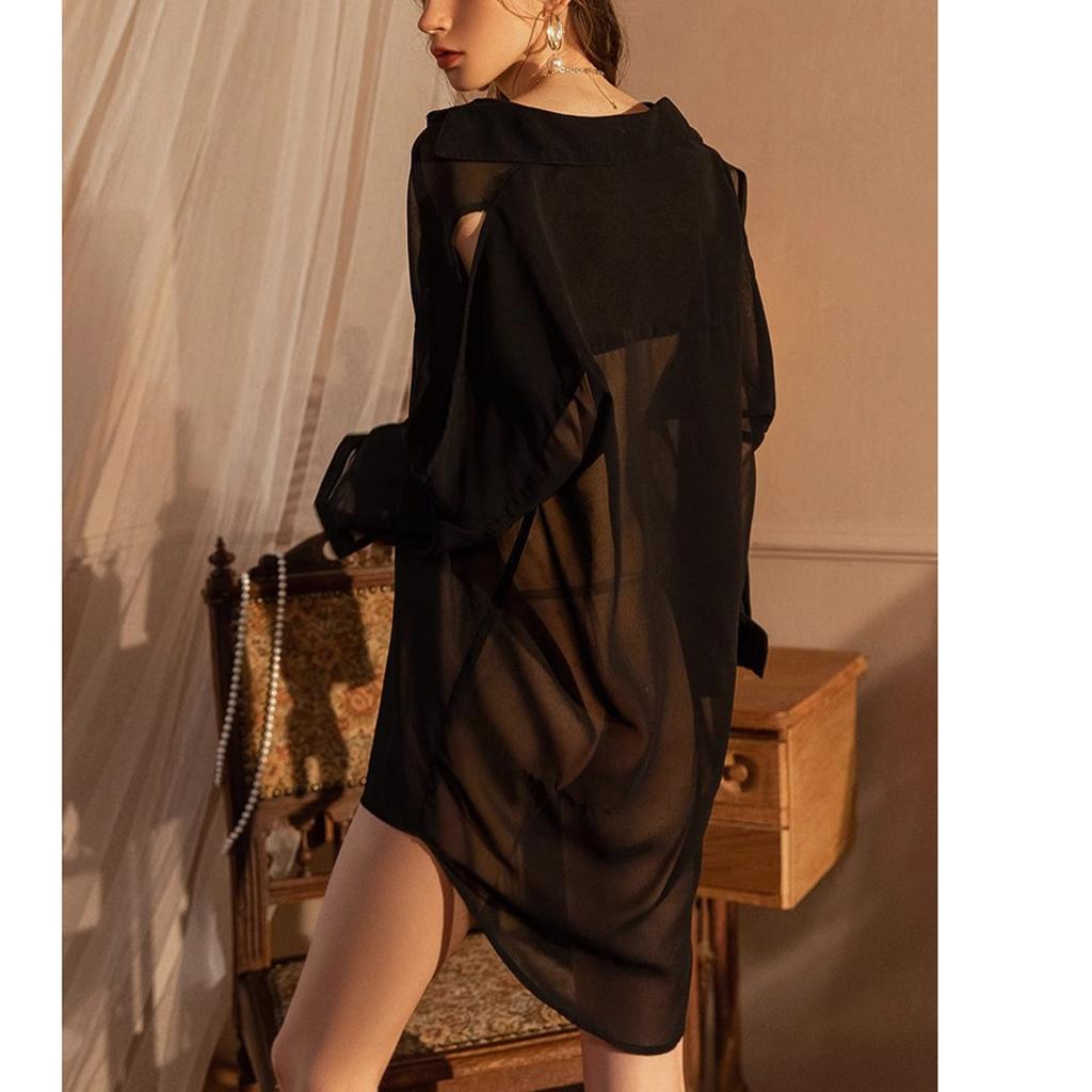 Damemote Sexy Ensfarget Sapel Sexy Pyjamasskjorte Topp