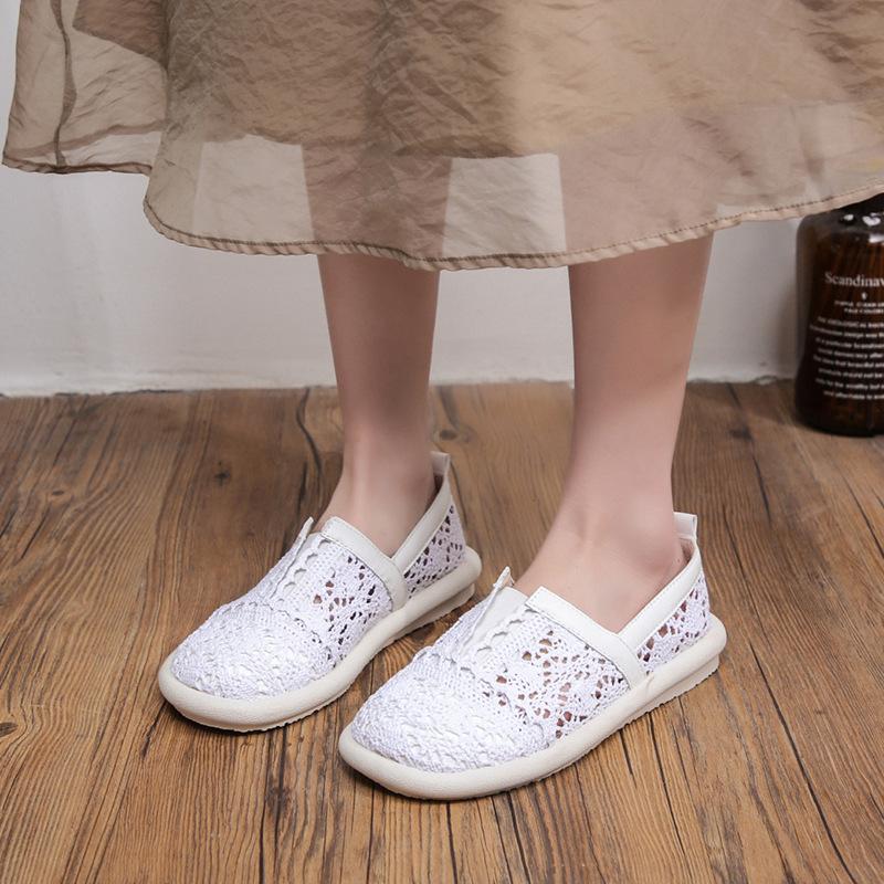 Fashion Concise Flat Bottomed Mesh Single Shoes for Women Hollow Sandals for Women Breathable Mesh Shoes Soft Soled Work Shoes Loafers