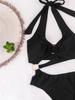 Women's Solid Color Bandage Split Bikini Swimsuit 2021
