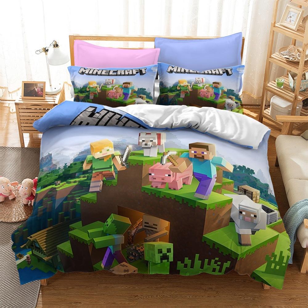 Roupa de Cama Minecraft Série Kit Três Peças Têxtil Lar Tecido Abrasivo Impressão Digital