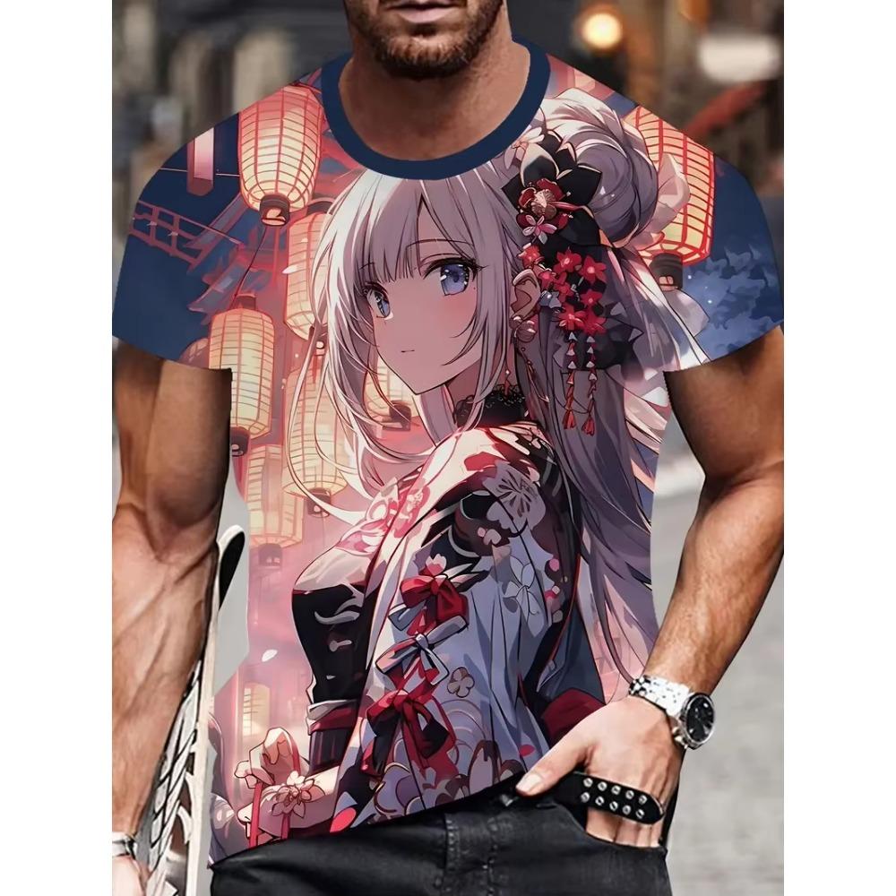 Men's T-Shirt Anime Samurai Girl 3D Print T Shirt Fashion Men Women Loose Casual Top Japanese Korean Style Street Trend Tee