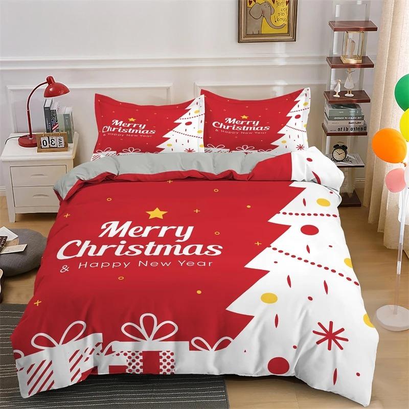 3D Frohe Weihnachten King Queen Bettwäscheset Kinder Cartoon Weihnachtsmann Schneemann Rentier Bettdeckenbezug XMAS Bettbezug Polyester Steppdecke
