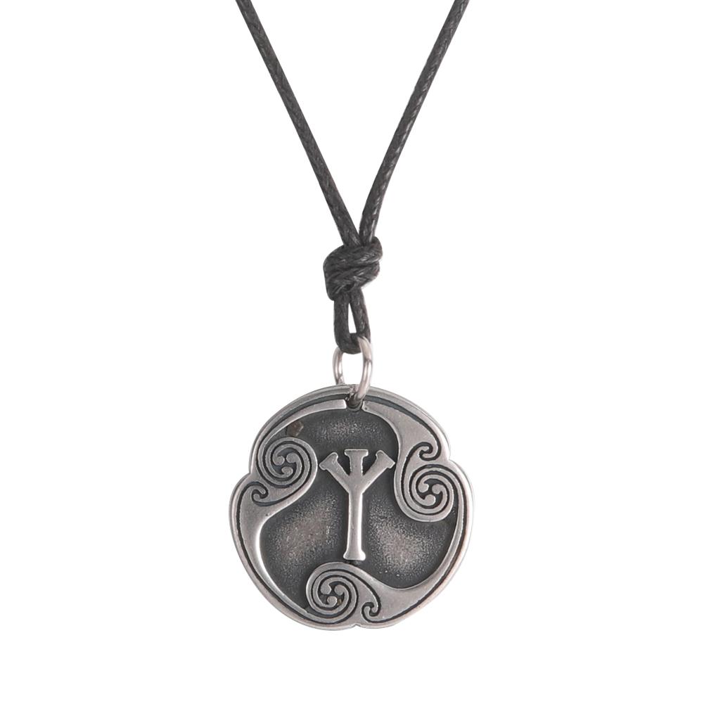 Retro Mysterious Runes Necklace Viking Jewelry Rope Chain Adjustable Necklaces Stainless Steel Pendant Amulet Jewelry