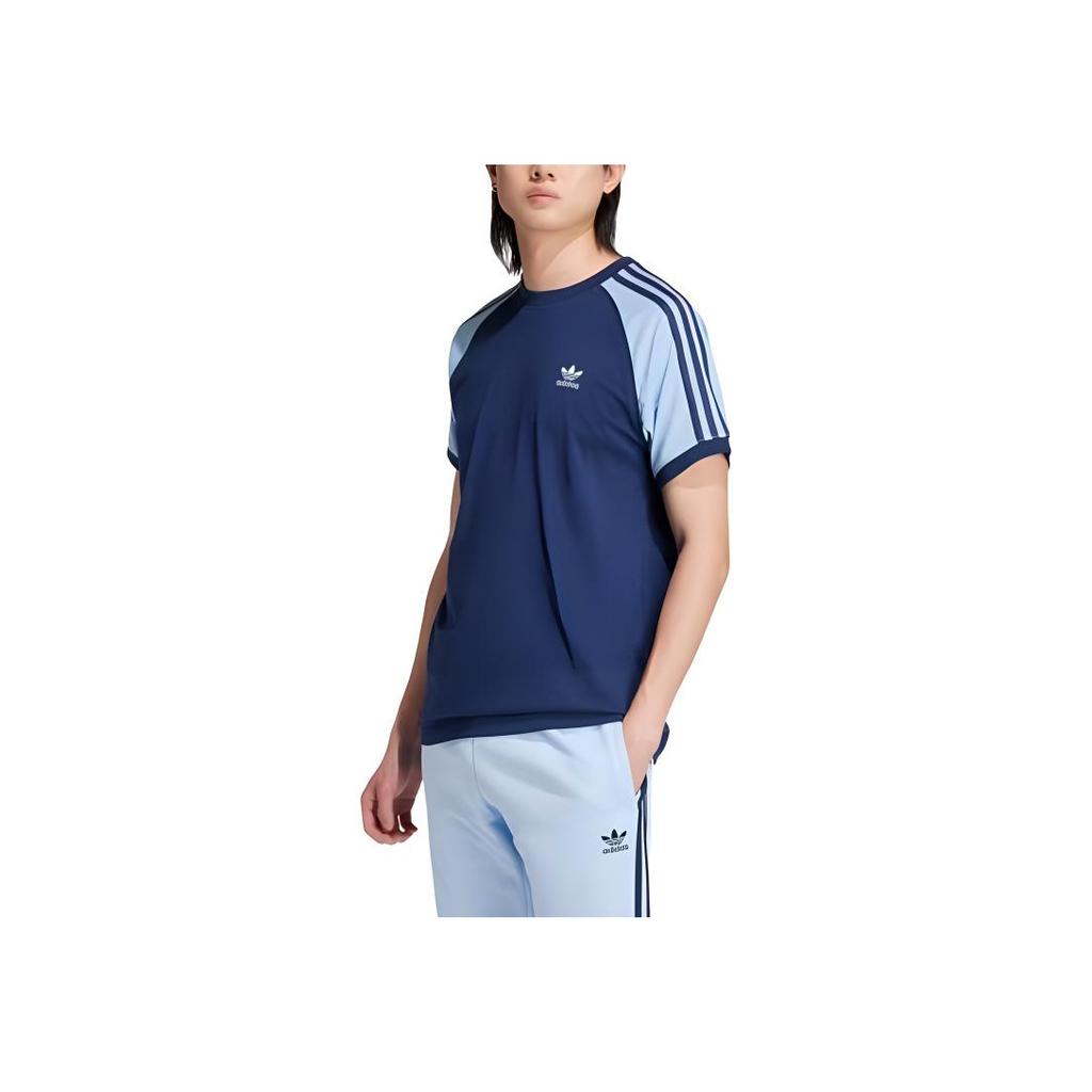 Adidas Originals Colorblocked Striped Ribbed Crew Neck Short Sleeve T-Shirt Men Tops Night-Blue IY4868