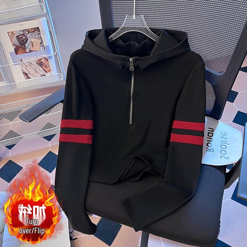 

2024 European Color Block Zipper Hoodie Long Sleeve Base Layer Tee (White/Blue) Extra Large чёрный