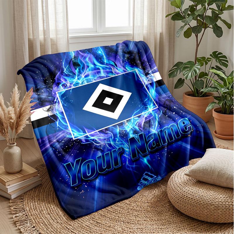 Hamburger SV Custom Name Text Flannel Blanket Soccer Logo Personalized Fleece Throw Blanket Special Gift For Sofa Bedroom Home
