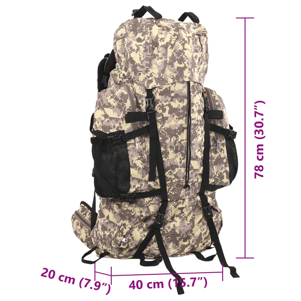 Vidaxl Plecak Turystyczny, Camelowo-Brązowe Moro, 80 L, Tkanina Oxford