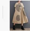 Loose Plus Print Medium Long Artistic Retro Short Sleeved Shirt Dress