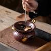 Purple Glaze Fu Lu Round Tea Stove + Triangle Golden Ear Baking Pan Ceramic Stir-Frying Tea Maker Set