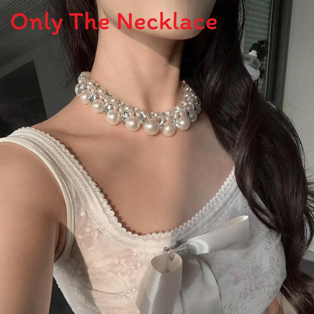 French Pearl Sparkling Lockbone Necklace Organ Glass Pendant Fashion Accessory For Women