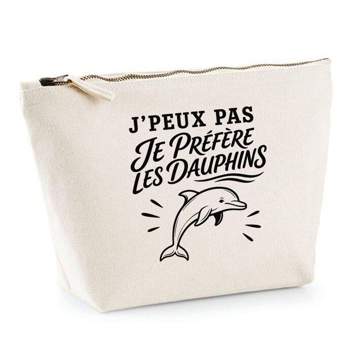Trousse de toilette - PLANETEE - J’peux pas je préfère les Dauphins - Beige - 100% coton - 3 L, zip métal