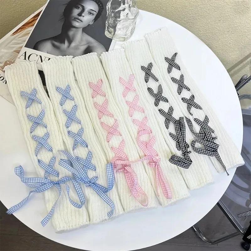 Woman Lolita Leg Warmer Autumn and Winter Ribbon Lolita Black Knee Warmers Long Socks JK Knitted Girl White Leg Warmers Stocking