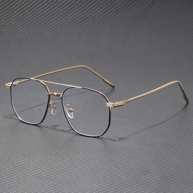 Retro Ultra-Light Double-Beam Metal Flat Glasses Classic Casual Unisex Frame for Large Faces