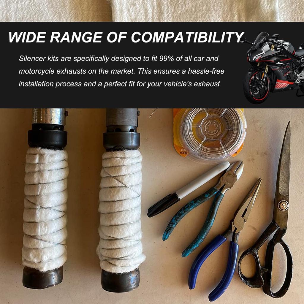 Muffler Mat, Fiberglass Soundproof Ulated Exhaust Pipe Wrap Silencer, Universal Muffler Packing for 2-Stroke 4-Stroke Motorcycle ATV Dirt Bike,