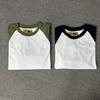 Mens Cotton Long Sleeve Raglan Tee Green Black Contrast Color Crew Neck Casual Sport Top