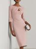 Women's Boat Neck 3/4 Sleeve Midi Dress Slim Solid Cutout Ruched Bodycon Party Gown
