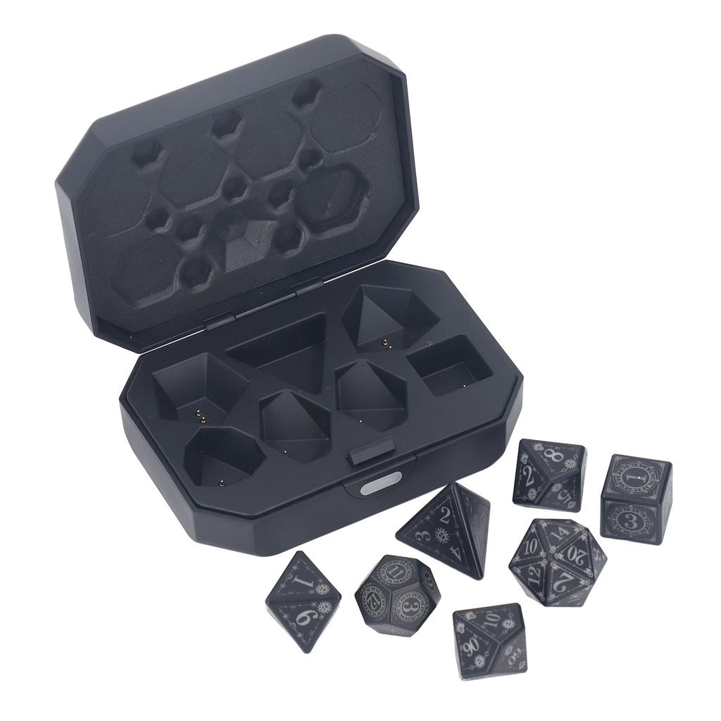 7PCS Leuchtende Würfelset mit Ladebox USB Wiederaufladbar Warmes Licht Elektronische LED Polyedrische Würfel