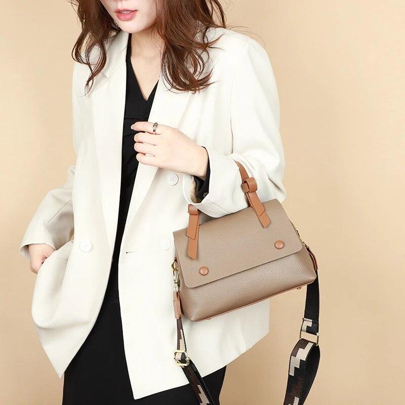 Genuine Leather Women Cowhide Tote The New Quality Leather Female Designer Handbag High Capacity Flap Shoulder Crossbod Bag