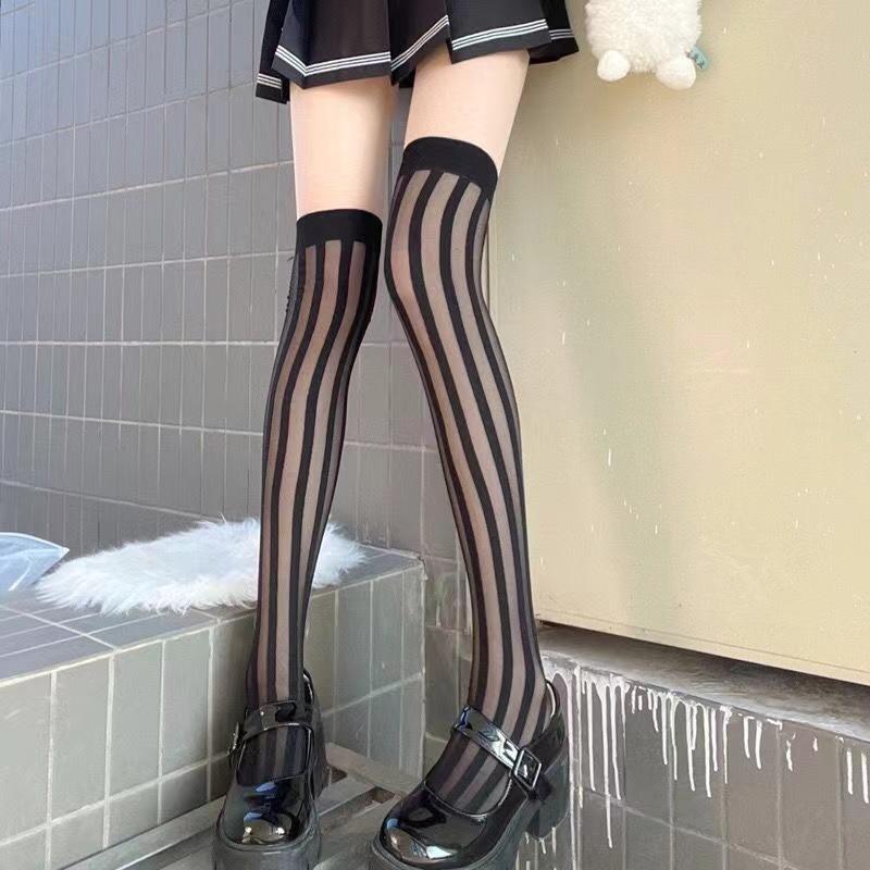 

Высокие эластичные чулки для женщин с вертикальными полосками выше колена Прямая поставка one size