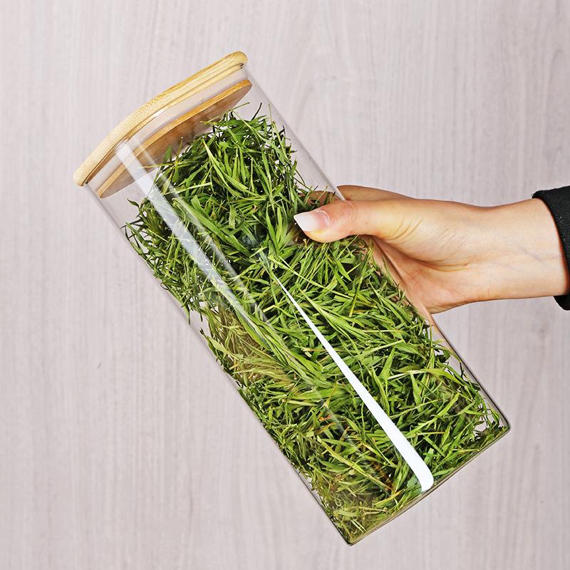 Square Glass Storage Jar with Bamboo Lid for Home Display and Storage